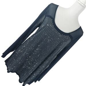 INC! INTERNATIONAL CONCEPTS! NAVY BLUE SILVER STUDDED SHEER ARM, BACK TOP! SZ XL